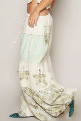 POL Drawstring Star Patch Contrast Wide Leg Pants OutfitFlow